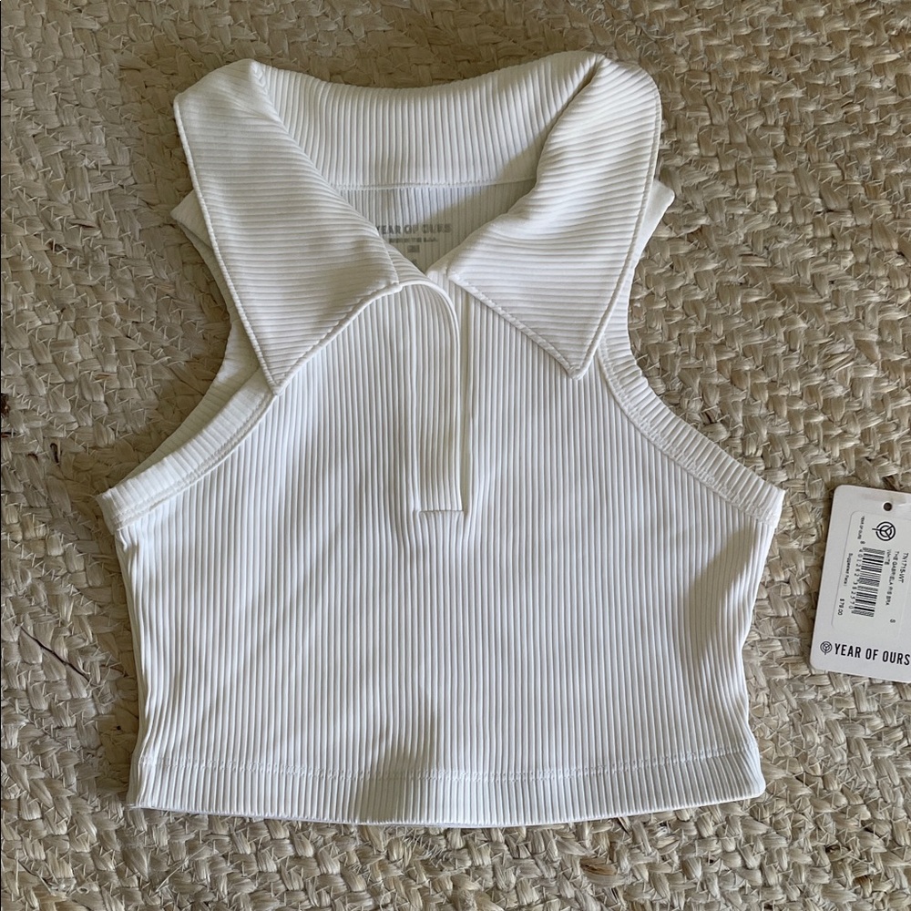 NEW Year of Ours White Ribbed Collared Crop Long Line Bra